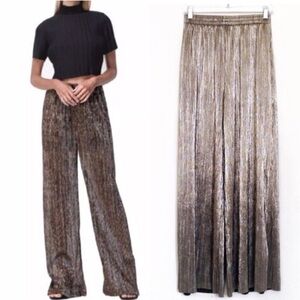 Torn by Ronny Kobo Gold Metallic Ultra Wide Leg Pants Size Large NEW
